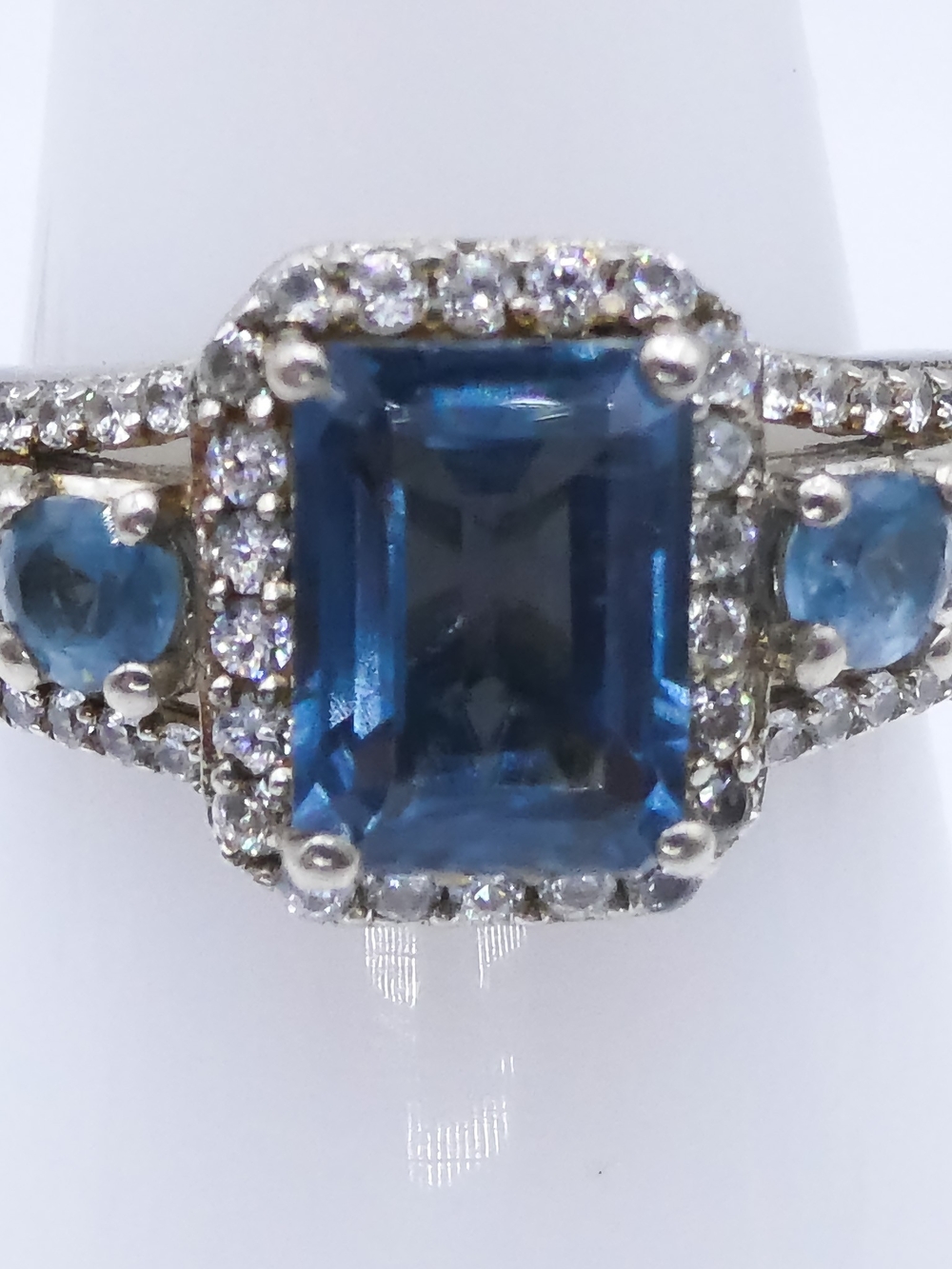New Indigo Kyanite Halo Platinum Plated Sterling Silver Blue Djoy Sz 6 Ring